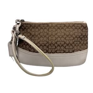 COACH Brown White Signature Canvas Wristlet